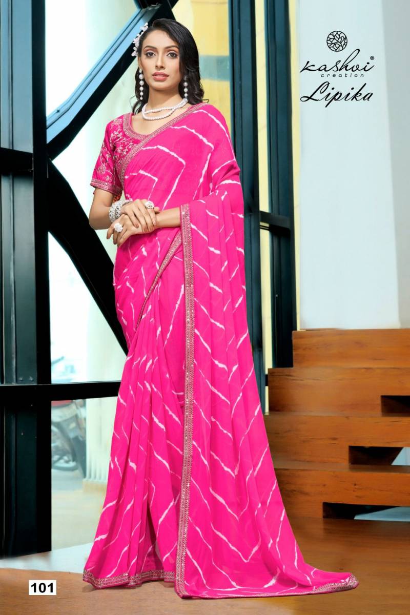 Kashvi Lipika Mono Georgette With Coding Work Lace Saree