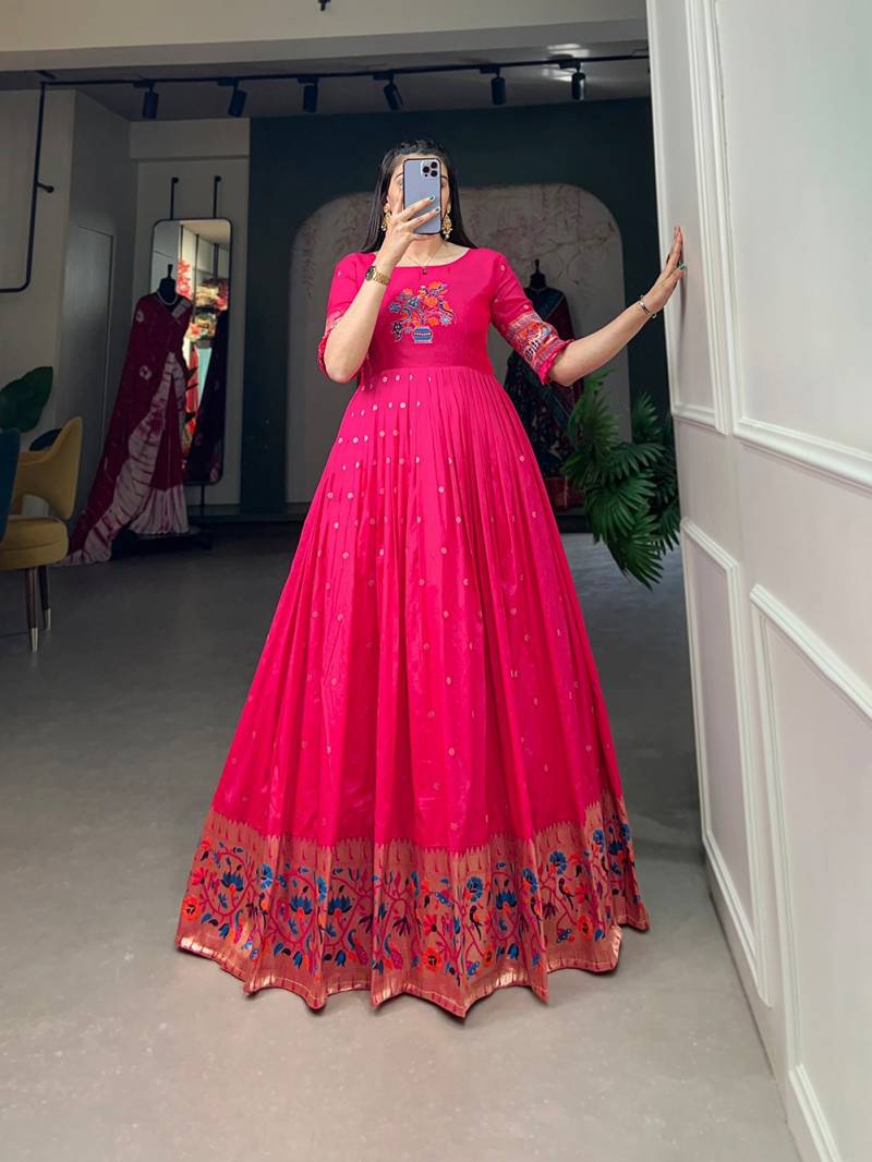 Bt 7111 Jacquard Silk Zari Weaving Fancy Gowns Collection