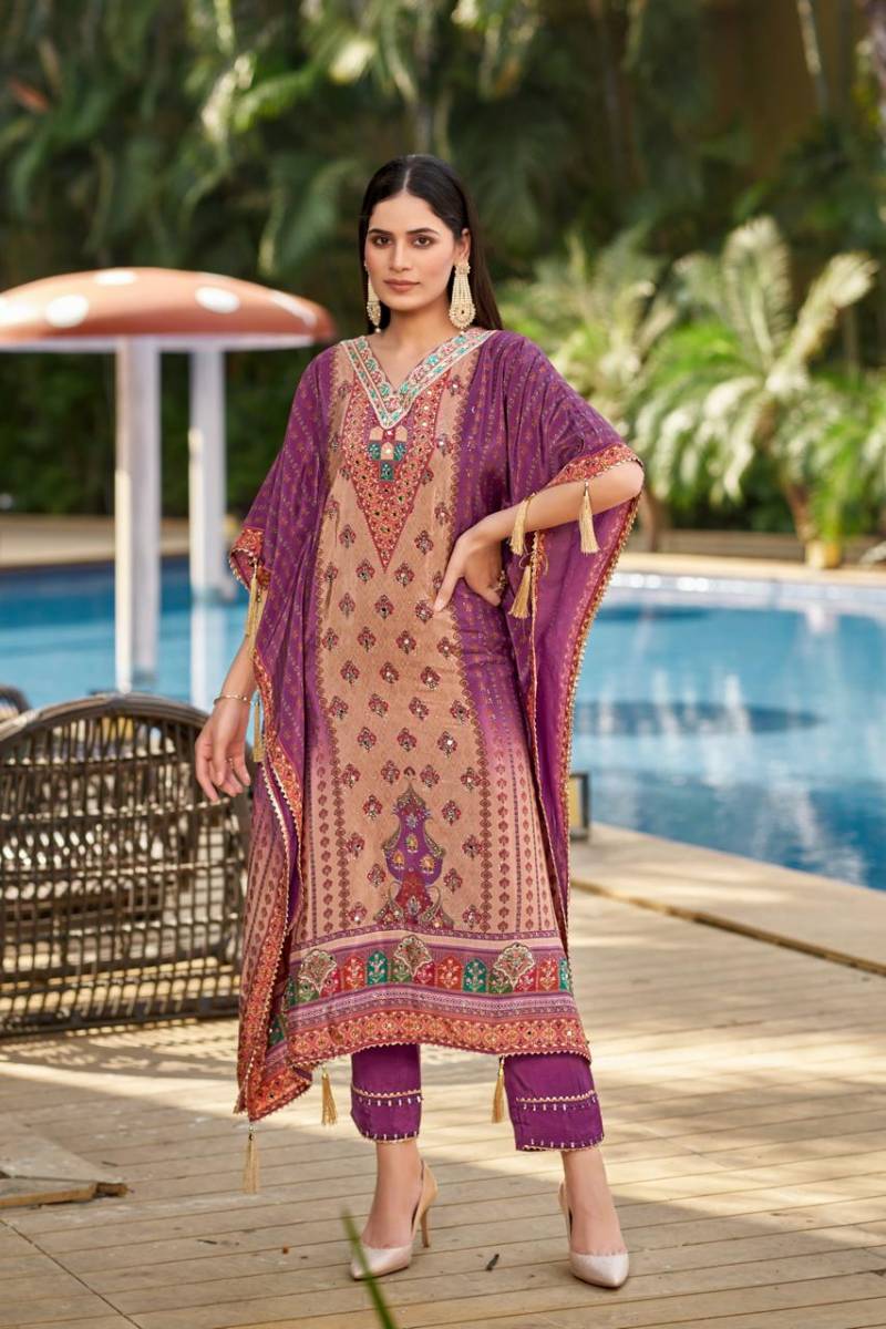 Naisha K 165 Natural Crepe Digital Printed Kaftan With Bottom