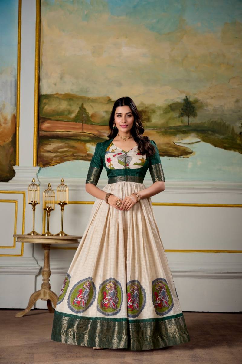 Bt 7108 Kalamakri Printed Dola Silk Fancy Gowns Collection