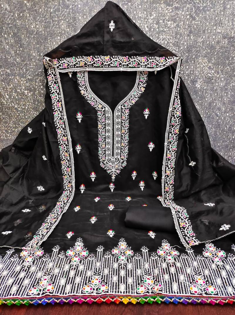 Heavy Chanderi Neck Vol 3 Fancy Chanderi Embroidered Dress Material