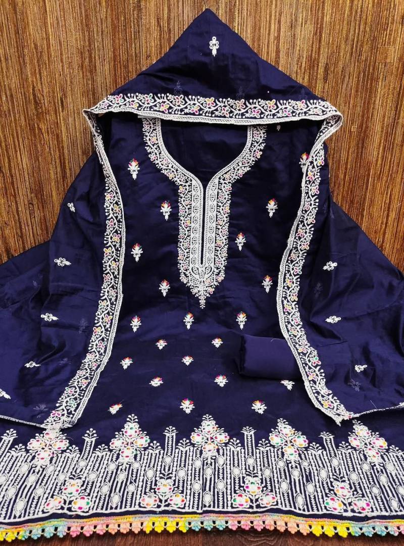 Heavy Chanderi Neck Vol 3 Fancy Chanderi Embroidered Dress Material