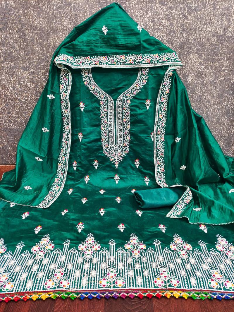Heavy Chanderi Neck Vol 3 Fancy Chanderi Embroidered Dress Material