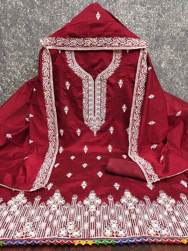 Heavy Chanderi Neck Vol 3 Fancy Chanderi Embroidered Dress Material