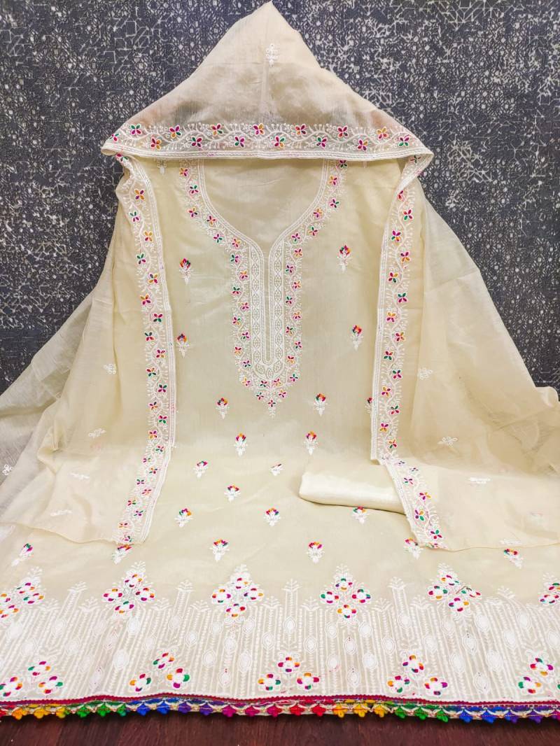 Heavy Chanderi Neck Vol 3 Fancy Chanderi Embroidered Dress Material