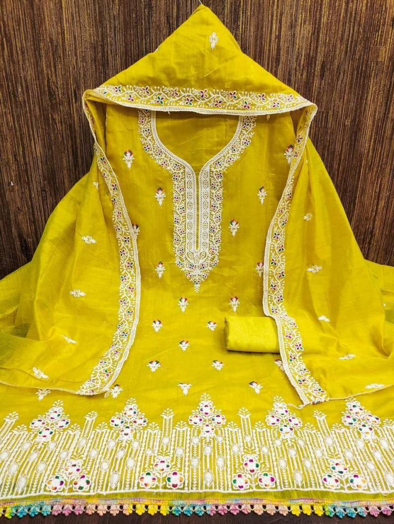 Heavy Chanderi Neck Vol 3 Fancy Chanderi Embroidered Dress Material