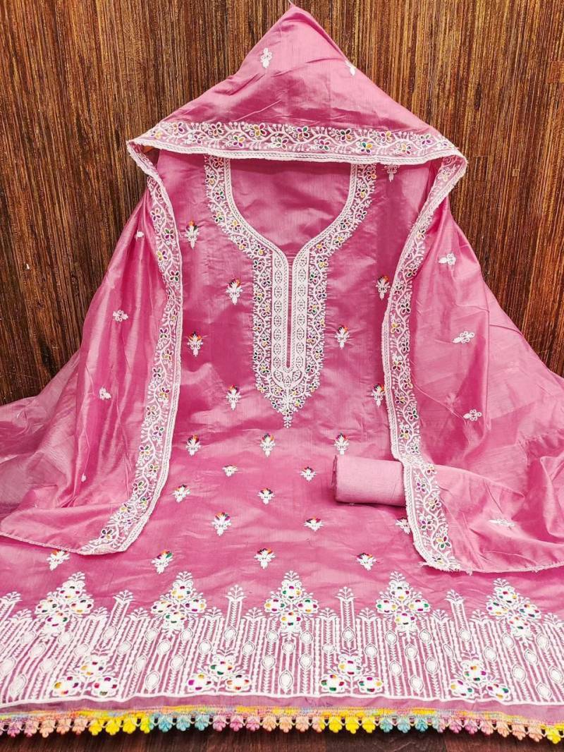 Heavy Chanderi Neck Vol 3 Fancy Chanderi Embroidered Dress Material