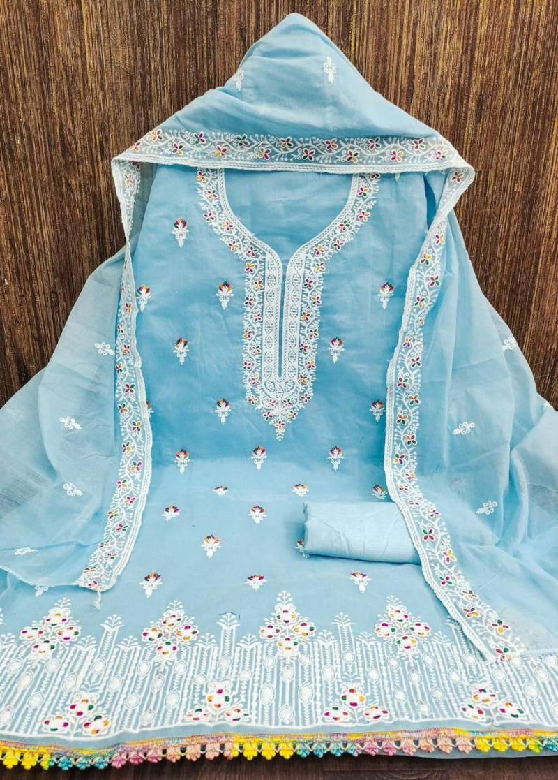 Heavy Chanderi Neck Vol 3 Fancy Chanderi Embroidered Dress Material
