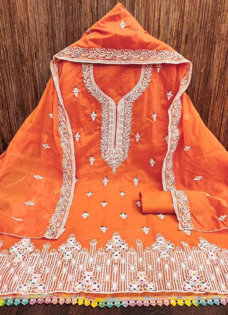 Heavy Chanderi Neck Vol 3 Fancy Chanderi Embroidered Dress Material