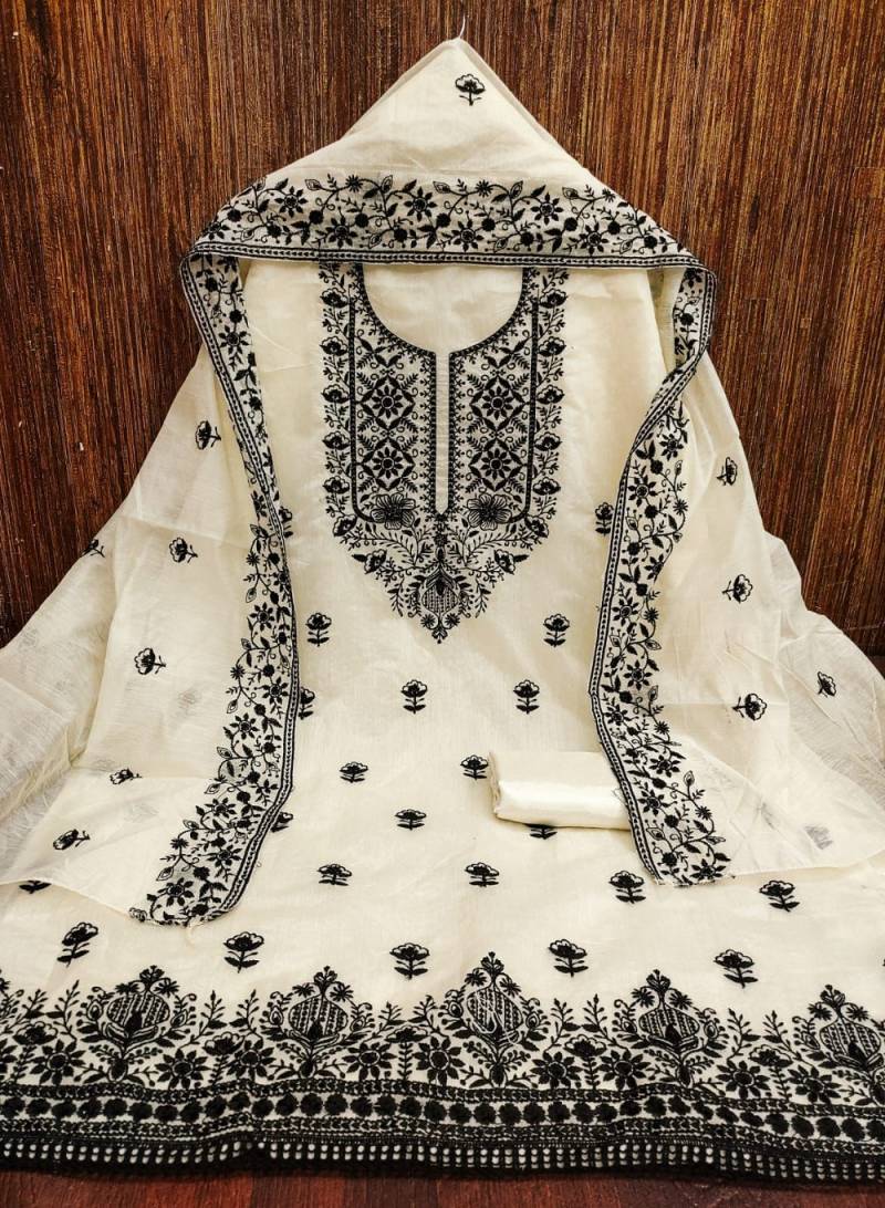 Heavy Chanderi Neck Vol 4 Chanderi Embroidered Dress Material