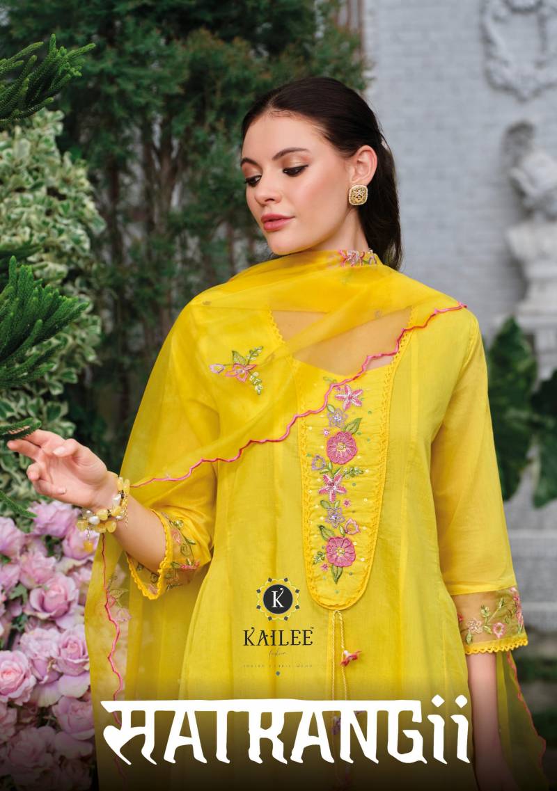 Kailee Satrangi Designer Mul Chanderi Kurti Bottom With Dupatta