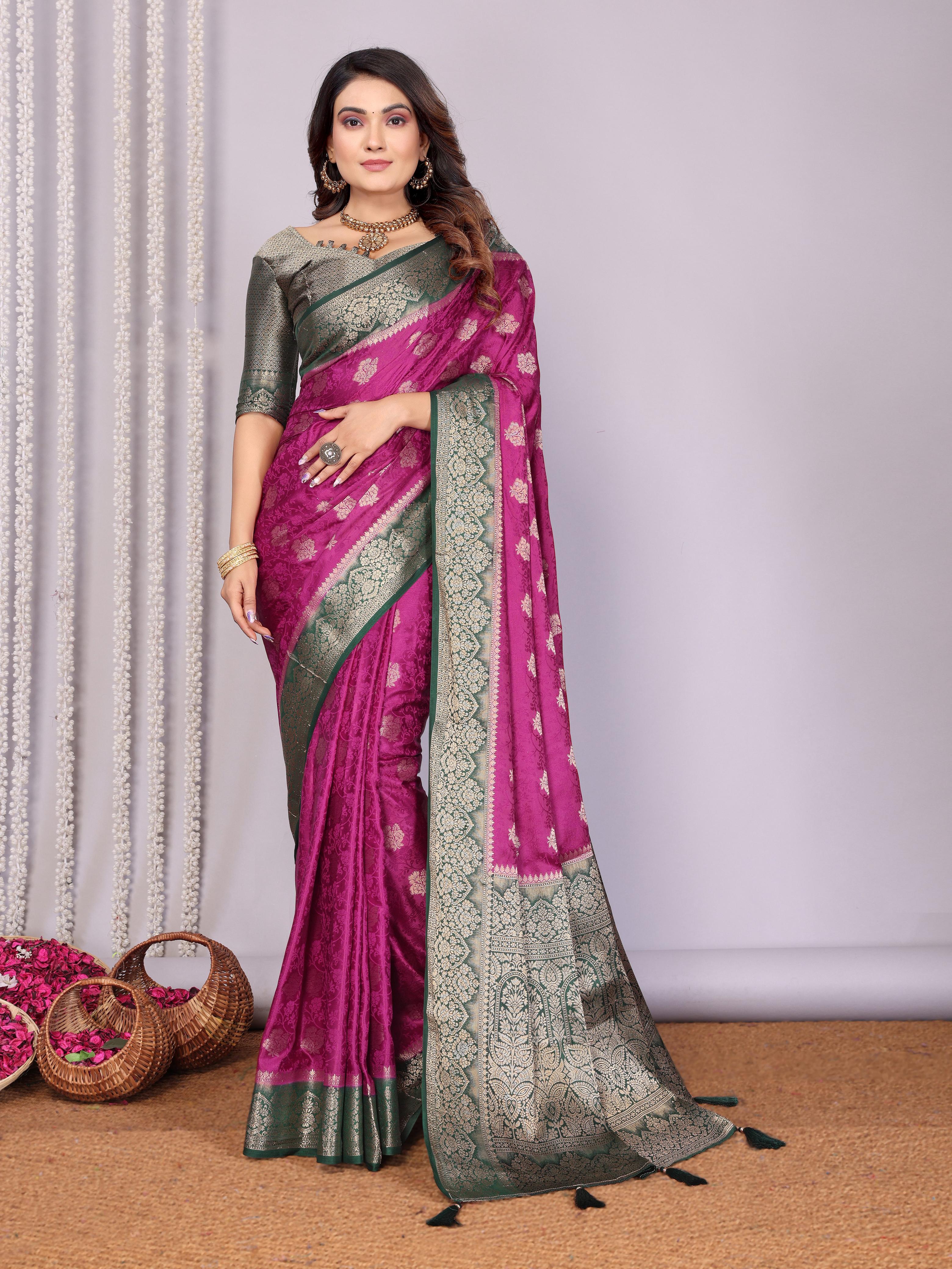 Lekha VC Sandhya Handloom Satin Silk Zari Weaving Saree Collection