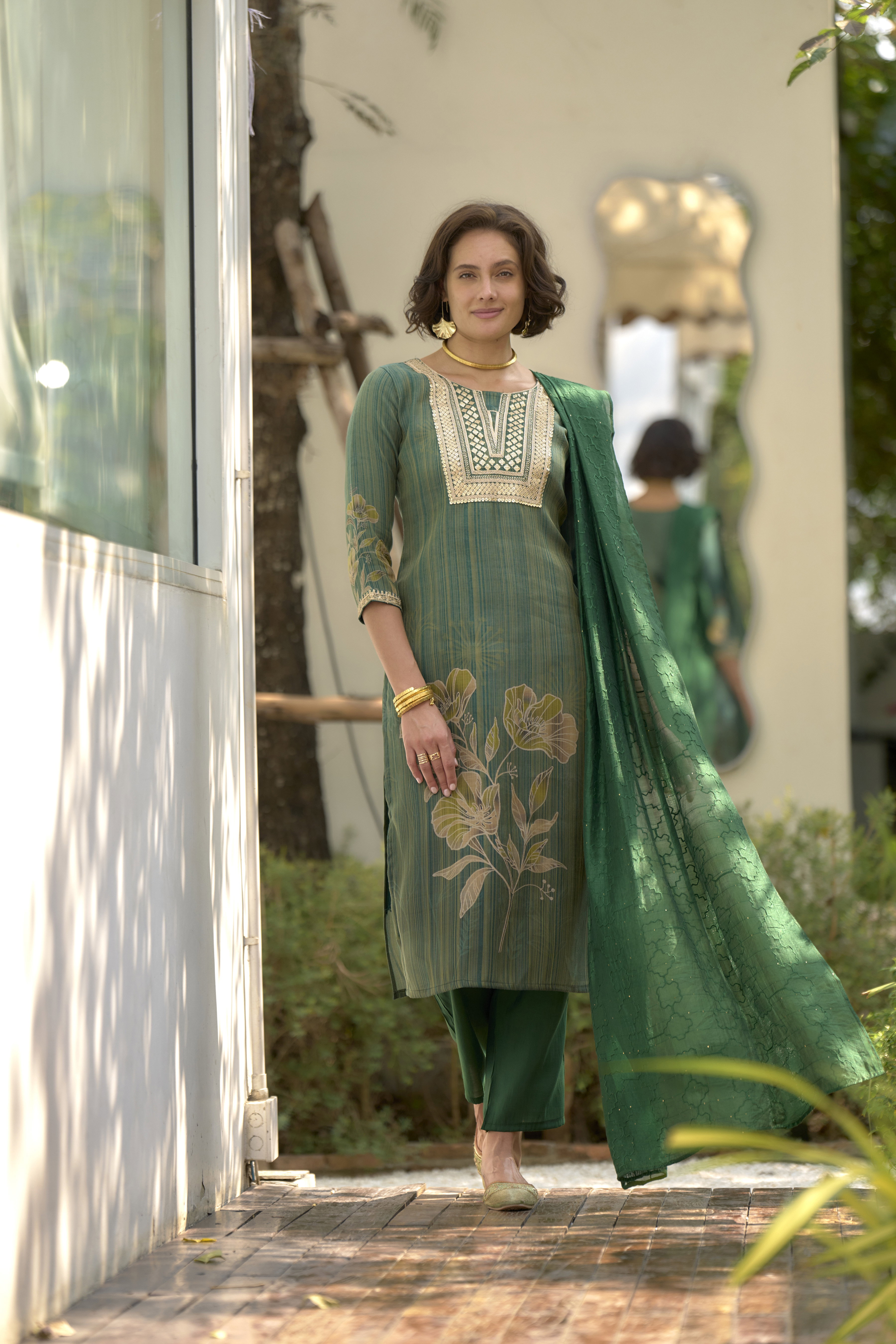 Shiv RY 2005 Tissue Floral Printed Embroidery Kurti Bottom With Dupatta