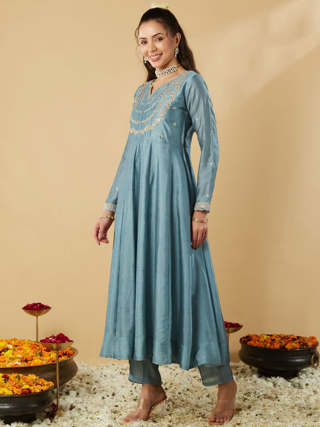 Navya Kurti 113 Party Wear Embroidery Worked Silk Blend Kurti with Pant and Dupatta Set 