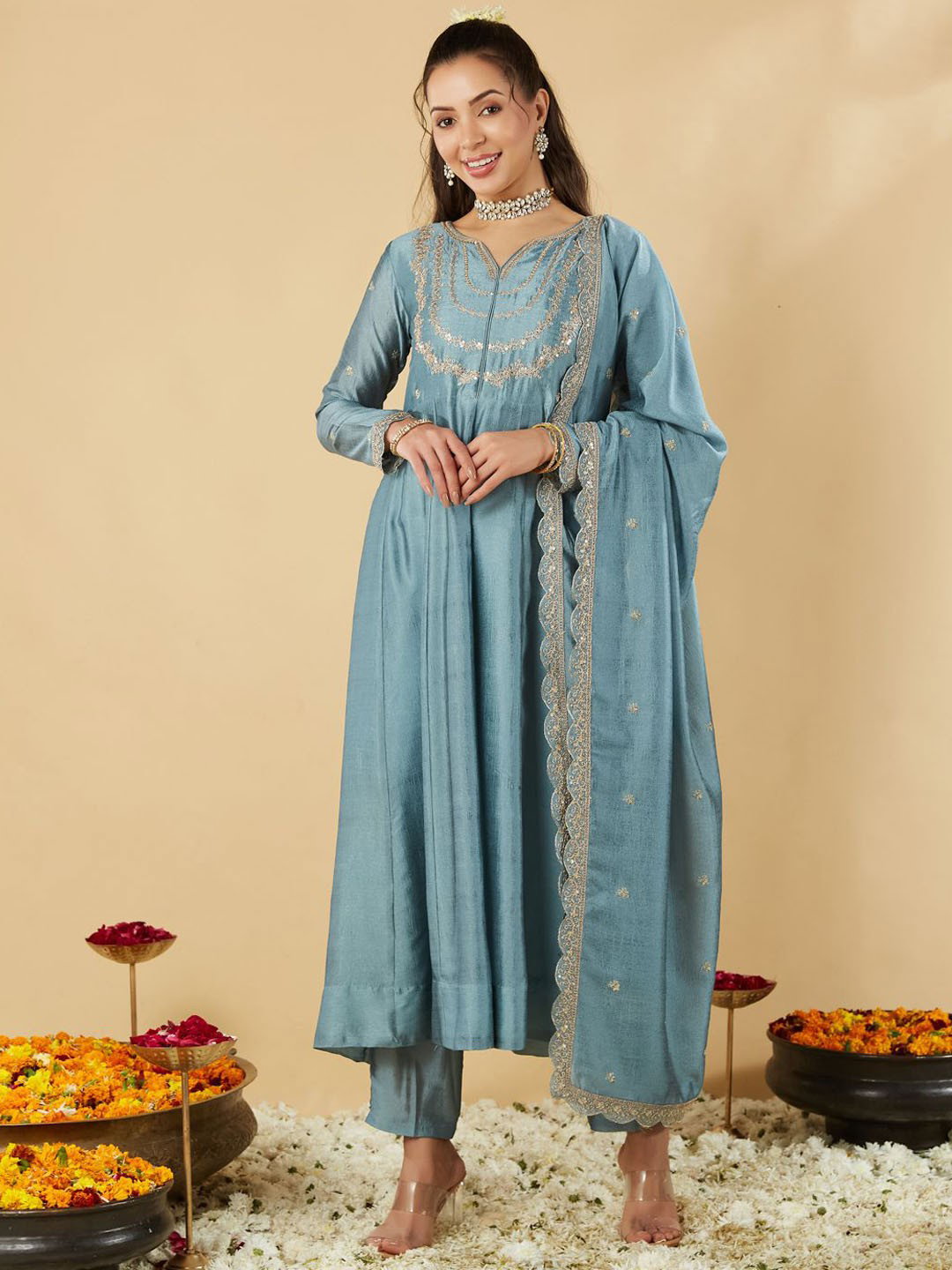 Navya Kurti 113 Party Wear Embroidery Worked Silk Blend Kurti with Pant and Dupatta Set 
