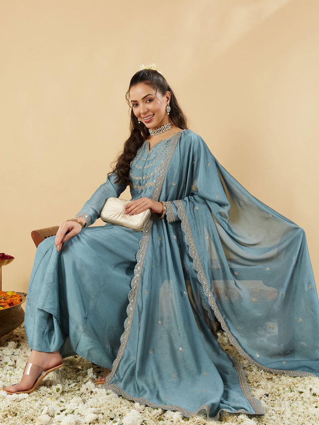 Navya Kurti 113 Party Wear Embroidery Worked Silk Blend Kurti with Pant and Dupatta Set 
