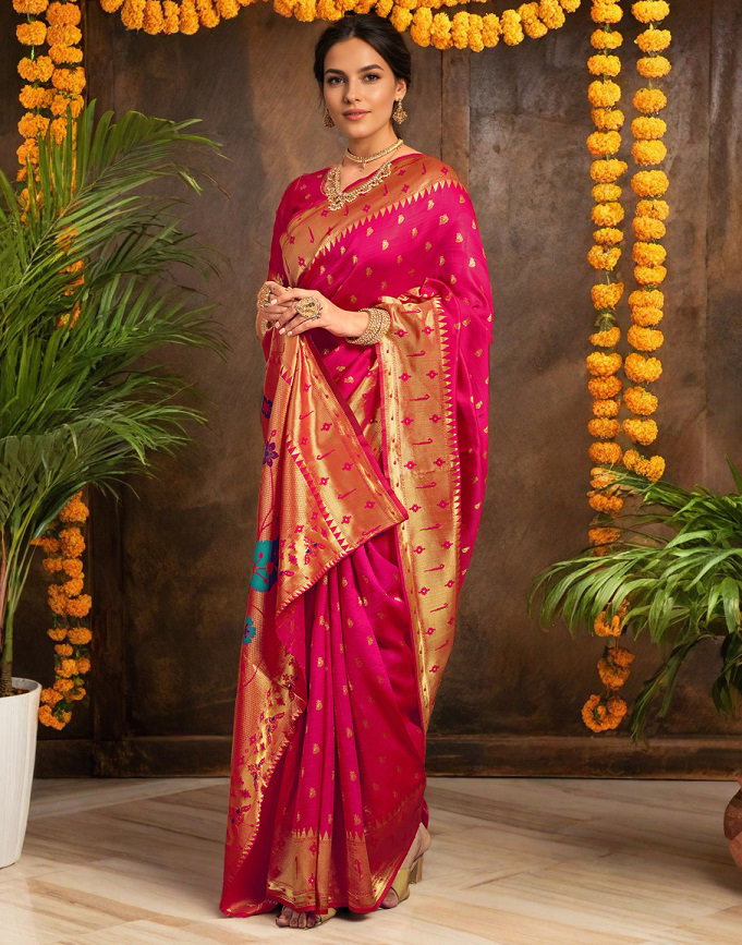 Meera 294 Party Wear Zari Weaving Worked Paithani Silk Saree with Un Stitched Blouse
