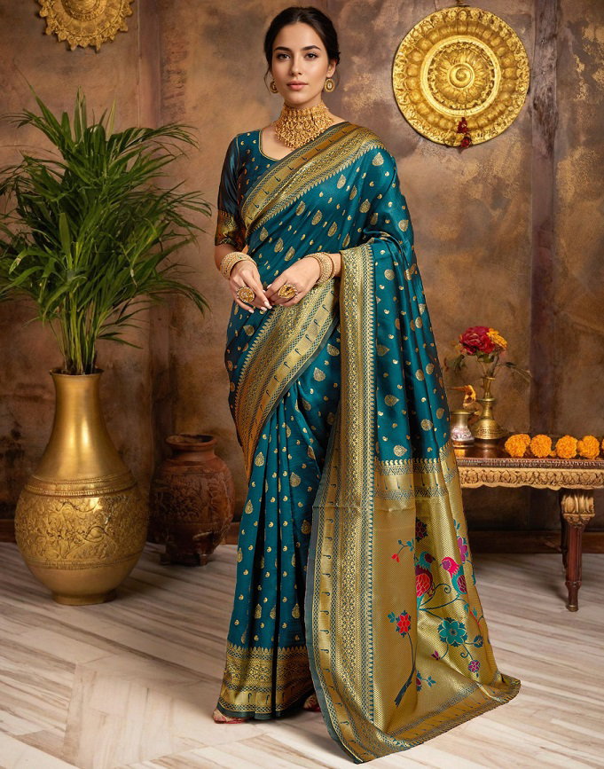 Meera 294 Party Wear Zari Weaving Worked Paithani Silk Saree with Un Stitched Blouse