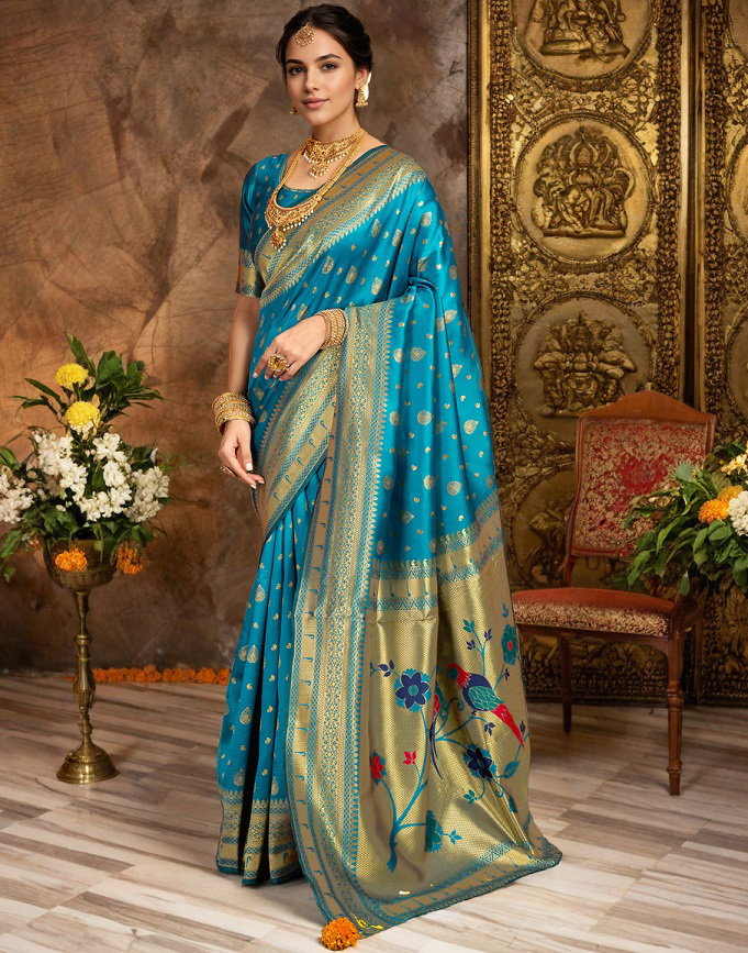 Meera 294 Party Wear Zari Weaving Worked Paithani Silk Saree with Un Stitched Blouse
