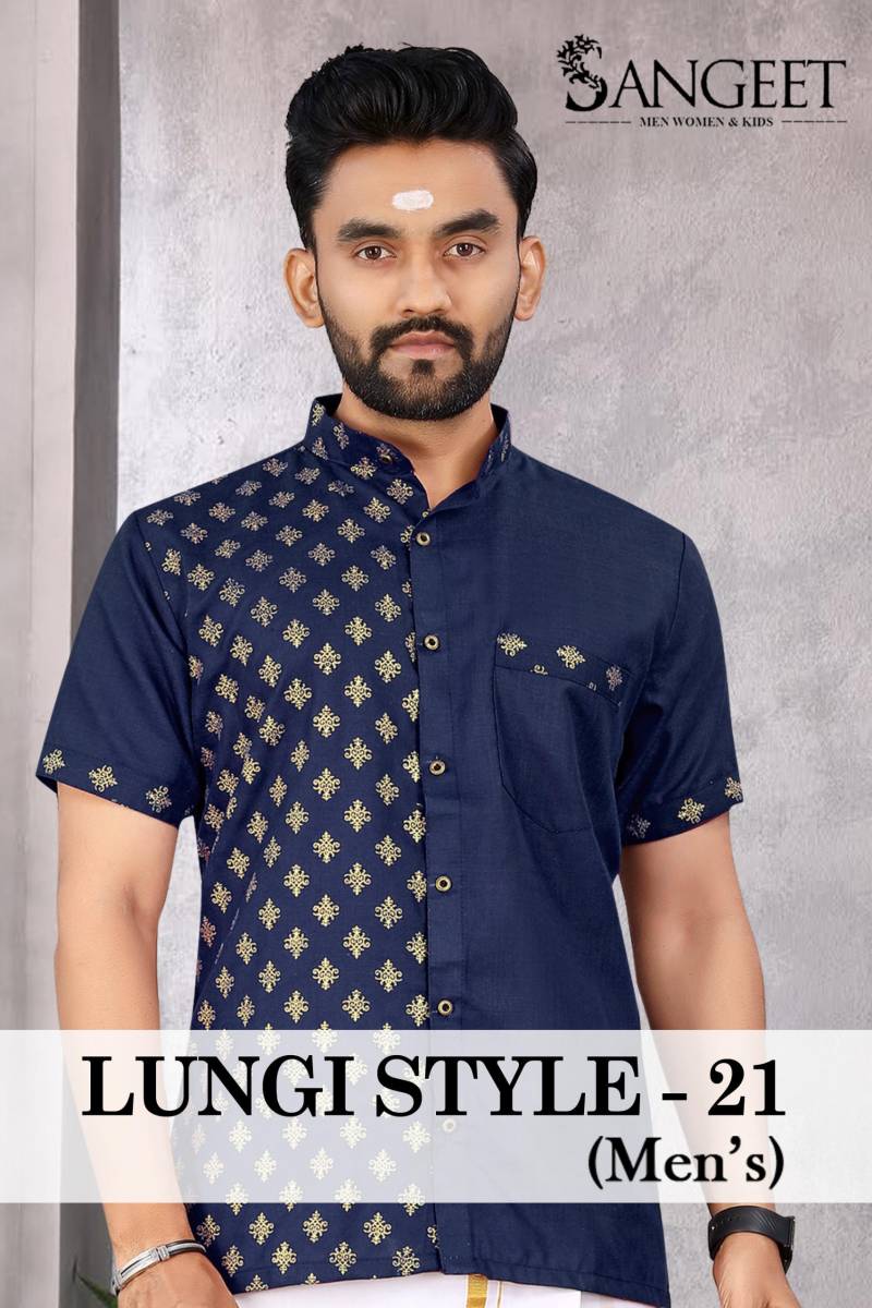 Lungi Style Vol 21 Mens Slub Cotton Gold Printed Shirts