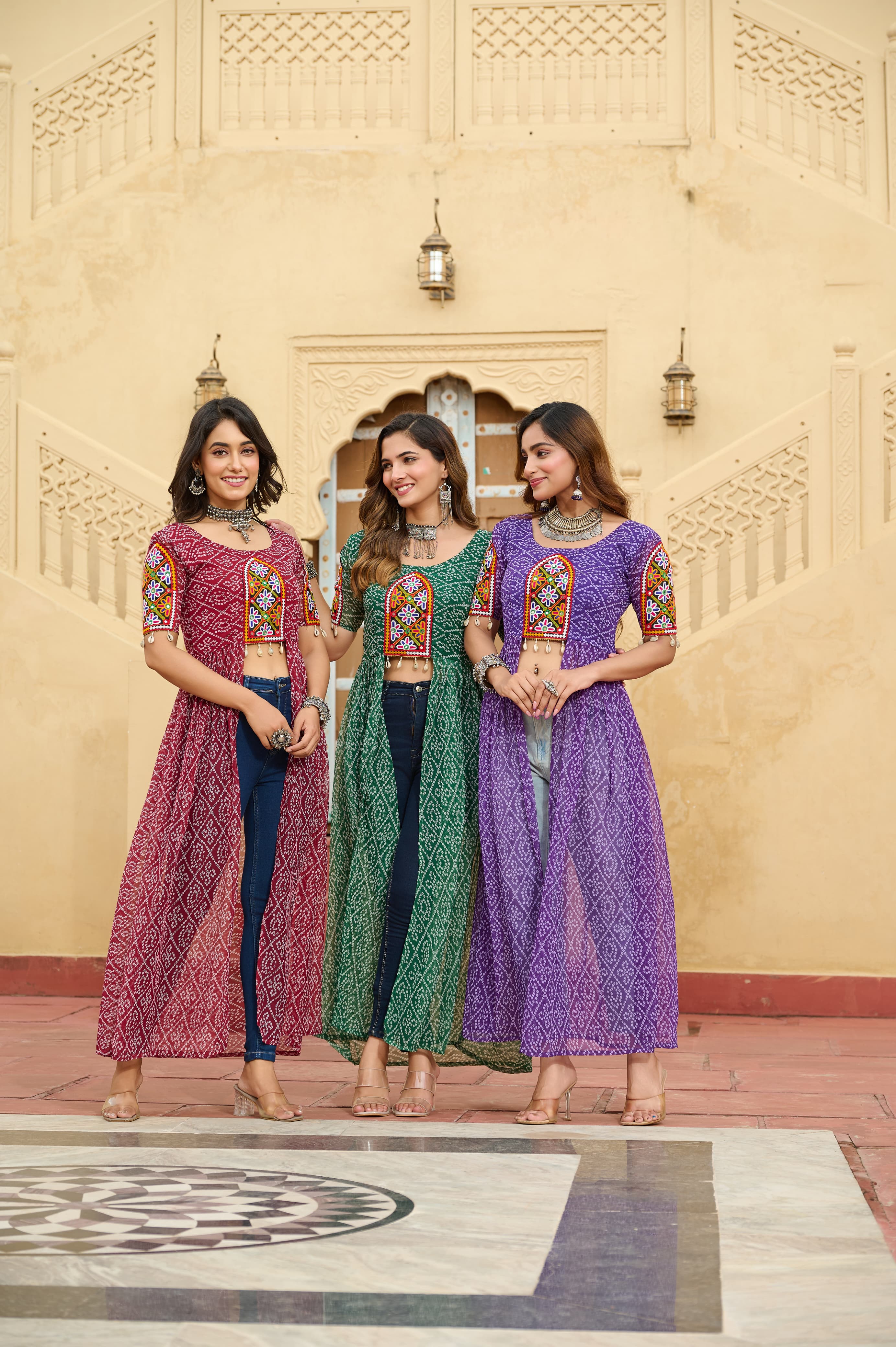 Lekha KA 1189 Faux Georgette Bandhani Printed Kutchi Patchwork Long Kurti