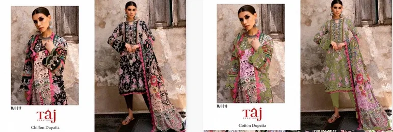 Taj 617 And 618 Cotton Dupatta Pakistani Salwar Suits