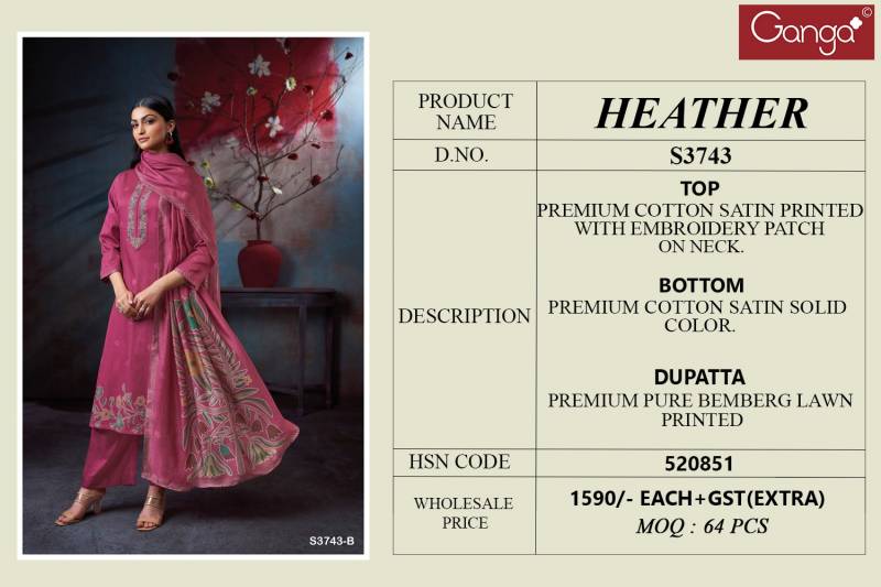 Ganga Heather Cotton Satin Printed Salwar Kameez
