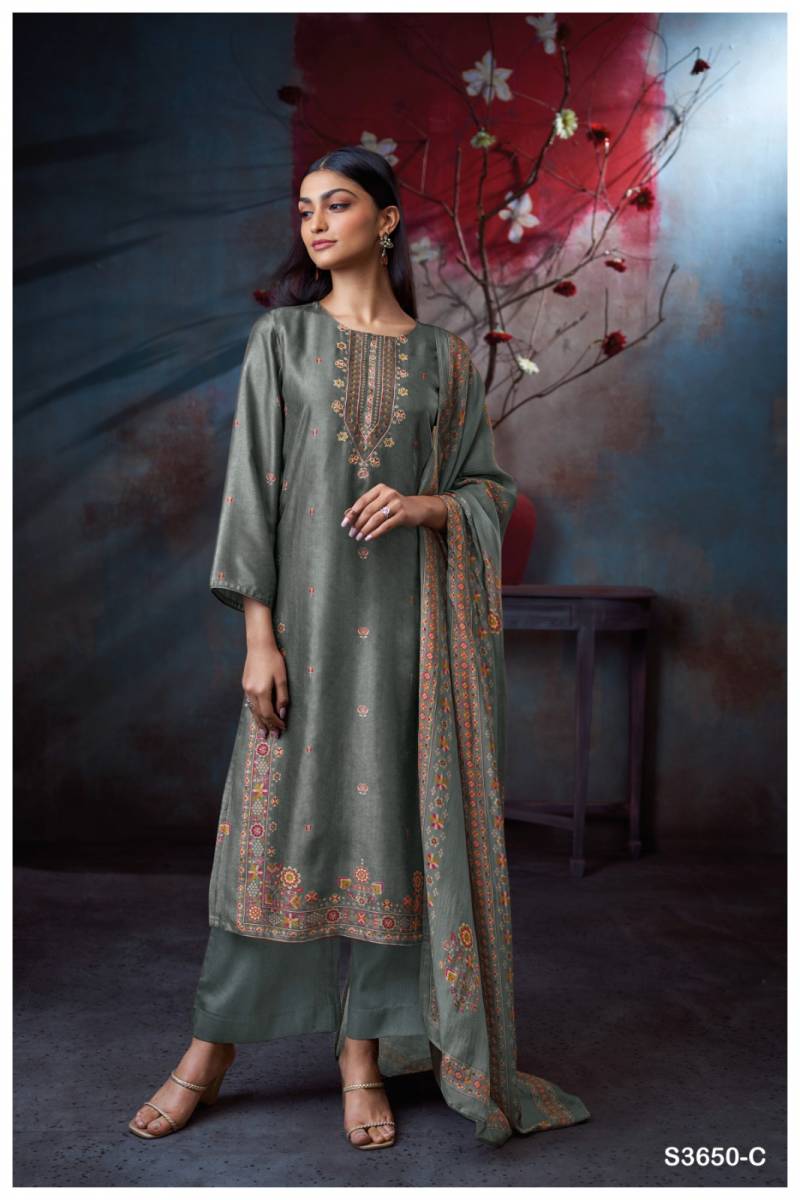 Ganga Avenly Bemberg Russian Silk Printed Salwar Kameez