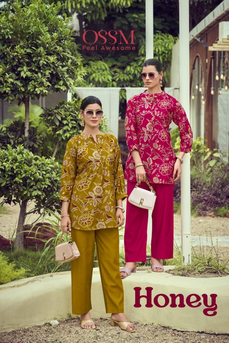 Ossm Honey Vatican Discharge Printed Co Ord Set