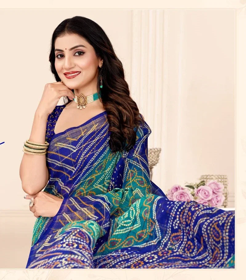 Ruchi Golden Checks 2 Linen Silk Printed Saree