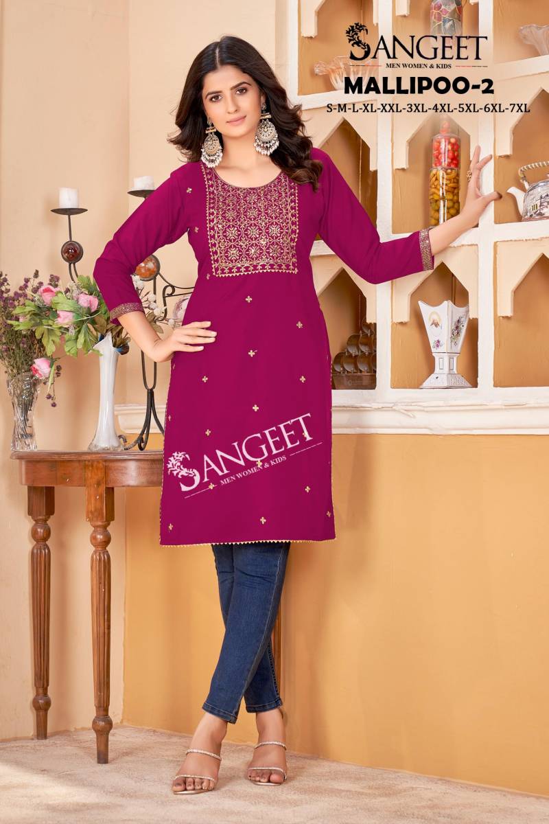 Sangeet Mallipoo Short Kurti Vol 2 Malai Rayon Kurti