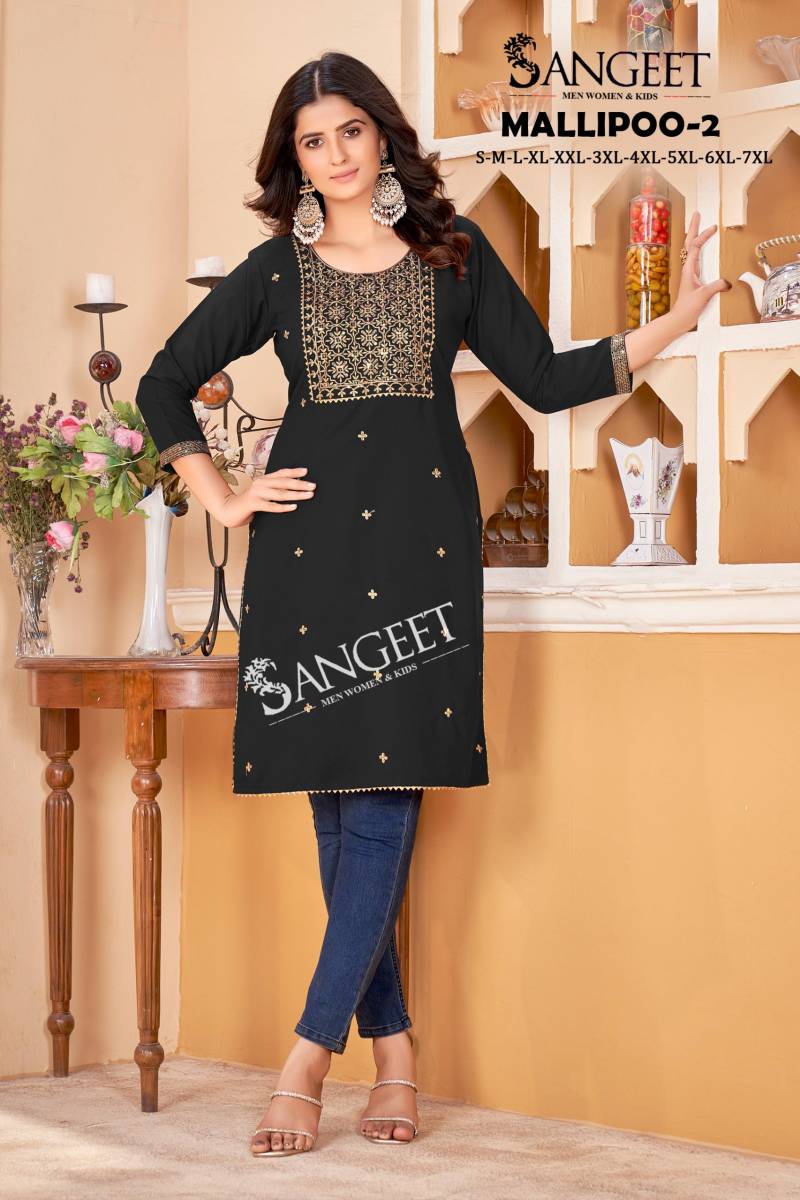 Sangeet Mallipoo Short Kurti Vol 2 Malai Rayon Kurti