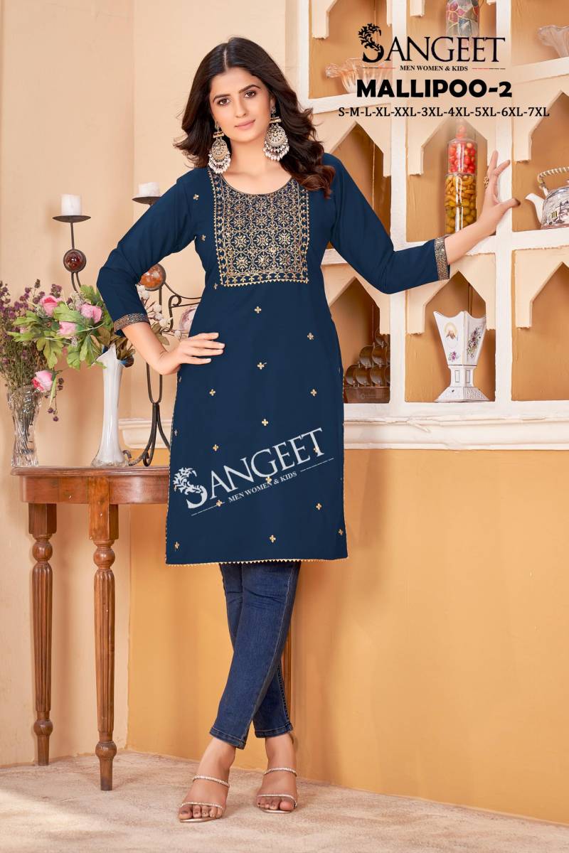 Sangeet Mallipoo Short Kurti Vol 2 Malai Rayon Kurti