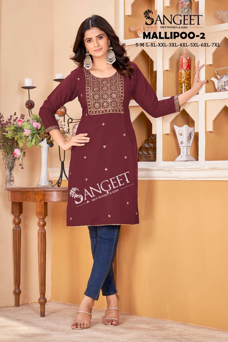 Sangeet Mallipoo Short Kurti Vol 2 Malai Rayon Kurti