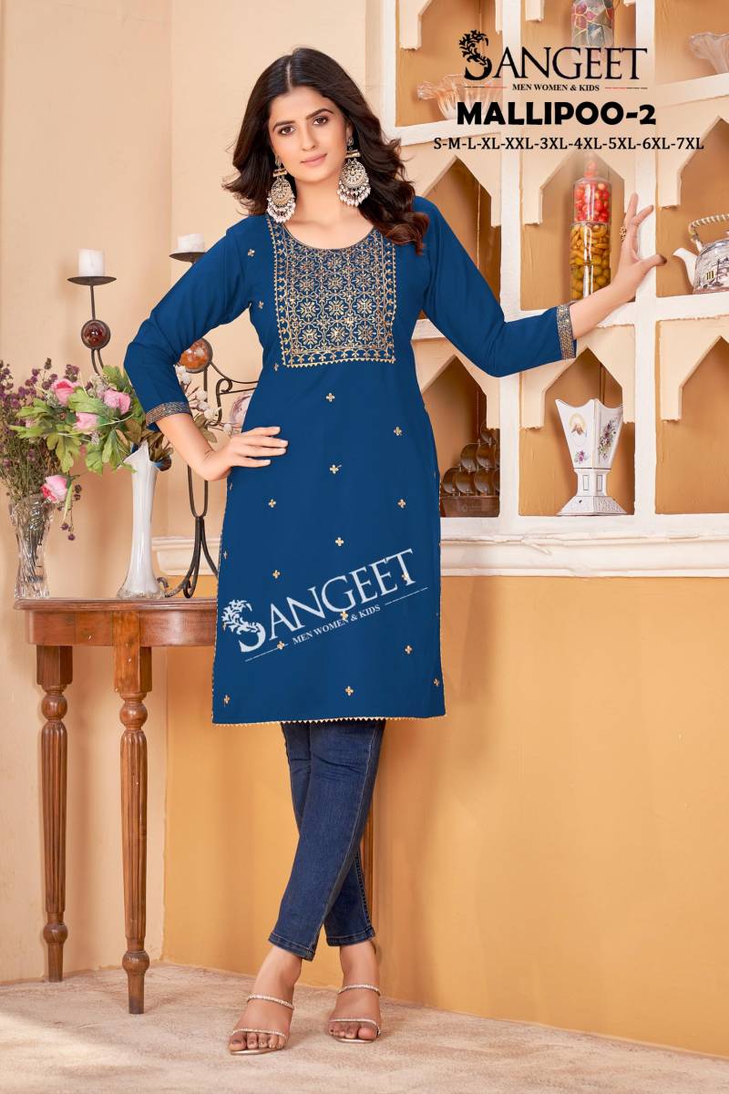 Sangeet Mallipoo Short Kurti Vol 2 Malai Rayon Kurti