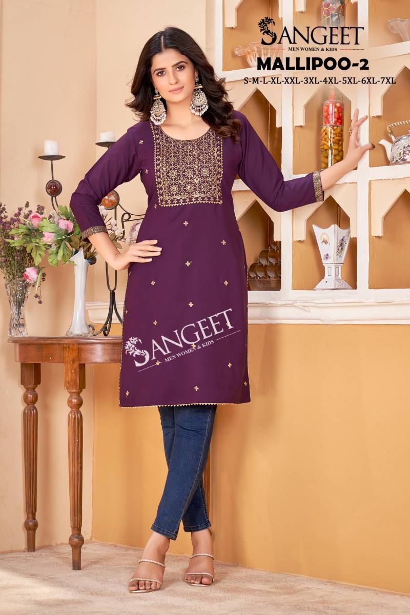 Sangeet Mallipoo Short Kurti Vol 2 Malai Rayon Kurti