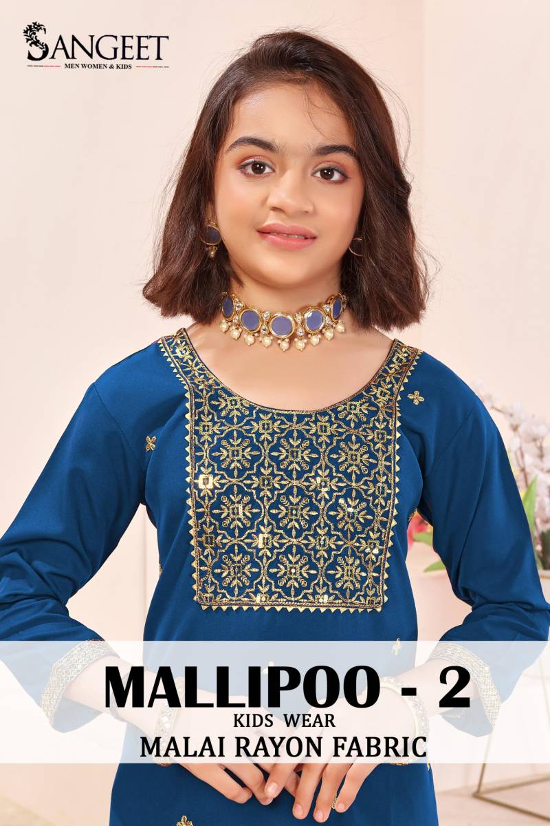 Sangeet Mallipoo 2 Kids Wear Rayon Gold Sequence Kurti