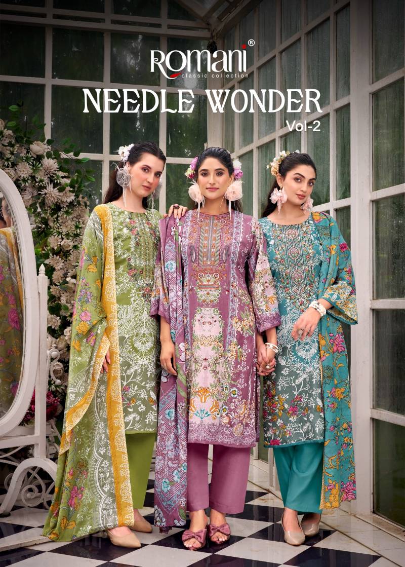 Romani Needle Wonder Vol 2 Soft Cotton Digital Printed Dress Material