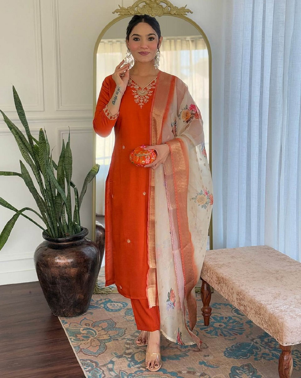 Navya Kurti 114 Party Wear Embroidery Worked Silk Blend Kurti with Pant and Dupatta Set 