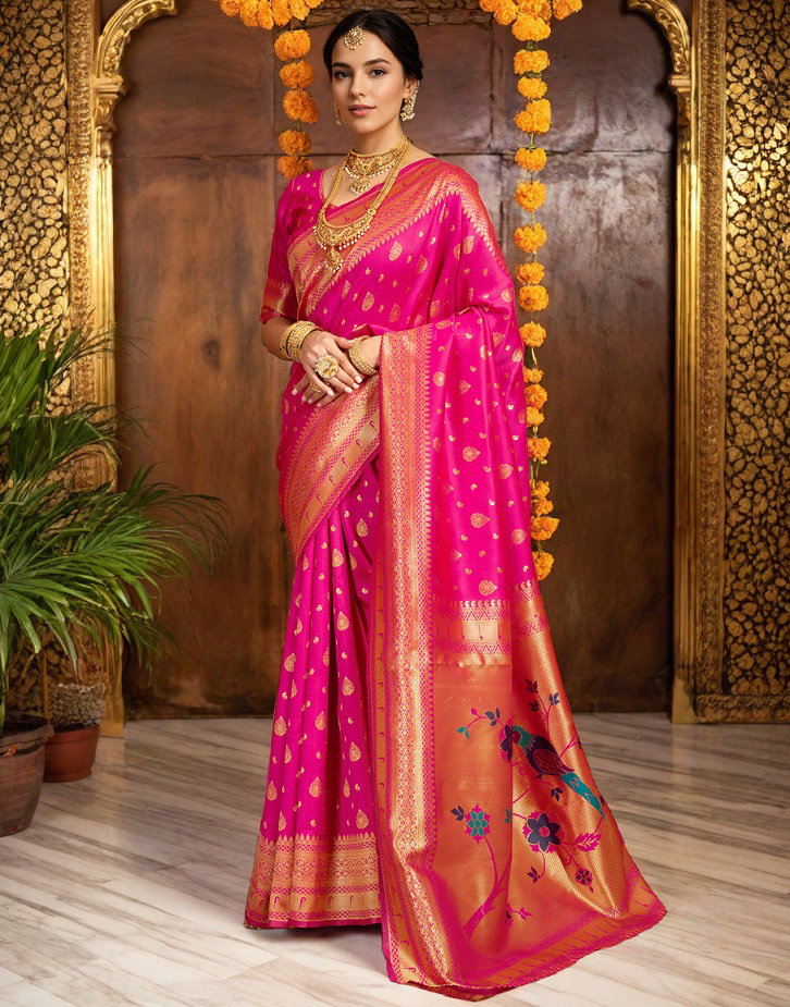 Meera 295 Party Wear Zari Weaving Worked Paithani Silk Saree with Un Stitched Blouse