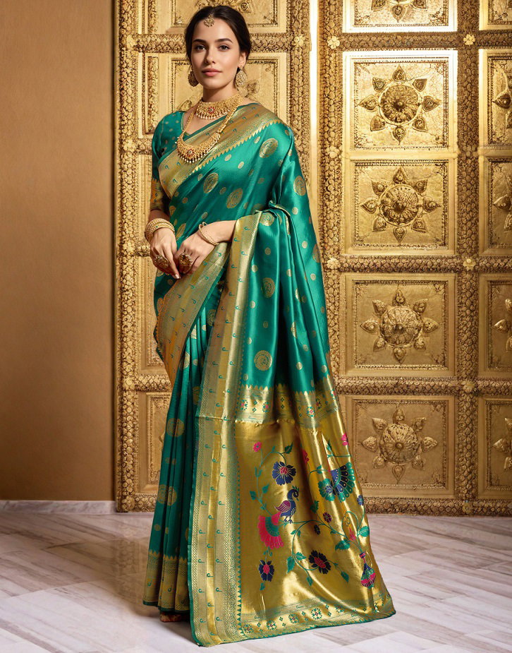 Meera 295 Party Wear Zari Weaving Worked Paithani Silk Saree with Un Stitched Blouse