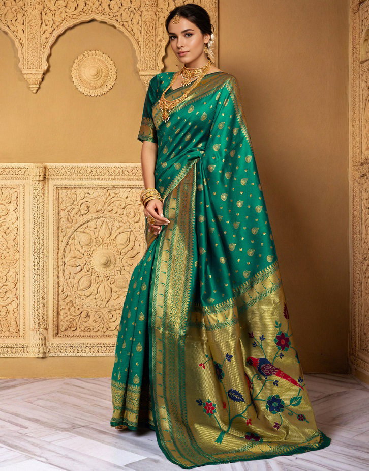 Meera 295 Party Wear Zari Weaving Worked Paithani Silk Saree with Un Stitched Blouse