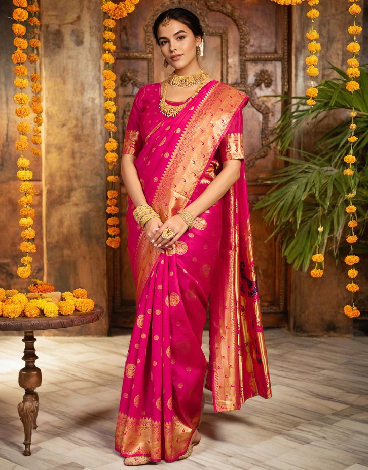 Meera 295 Party Wear Zari Weaving Worked Paithani Silk Saree with Un Stitched Blouse