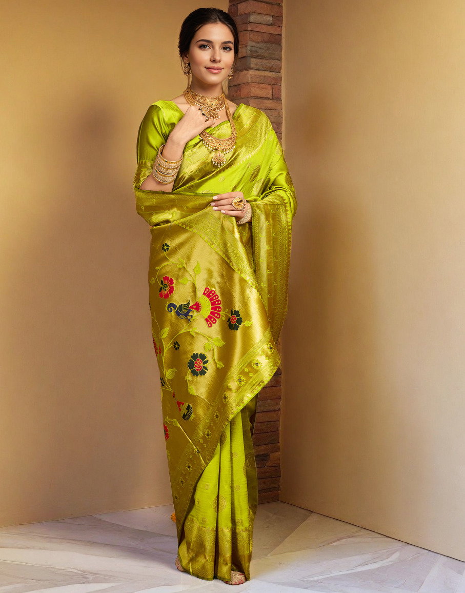 Meera 295 Party Wear Zari Weaving Worked Paithani Silk Saree with Un Stitched Blouse