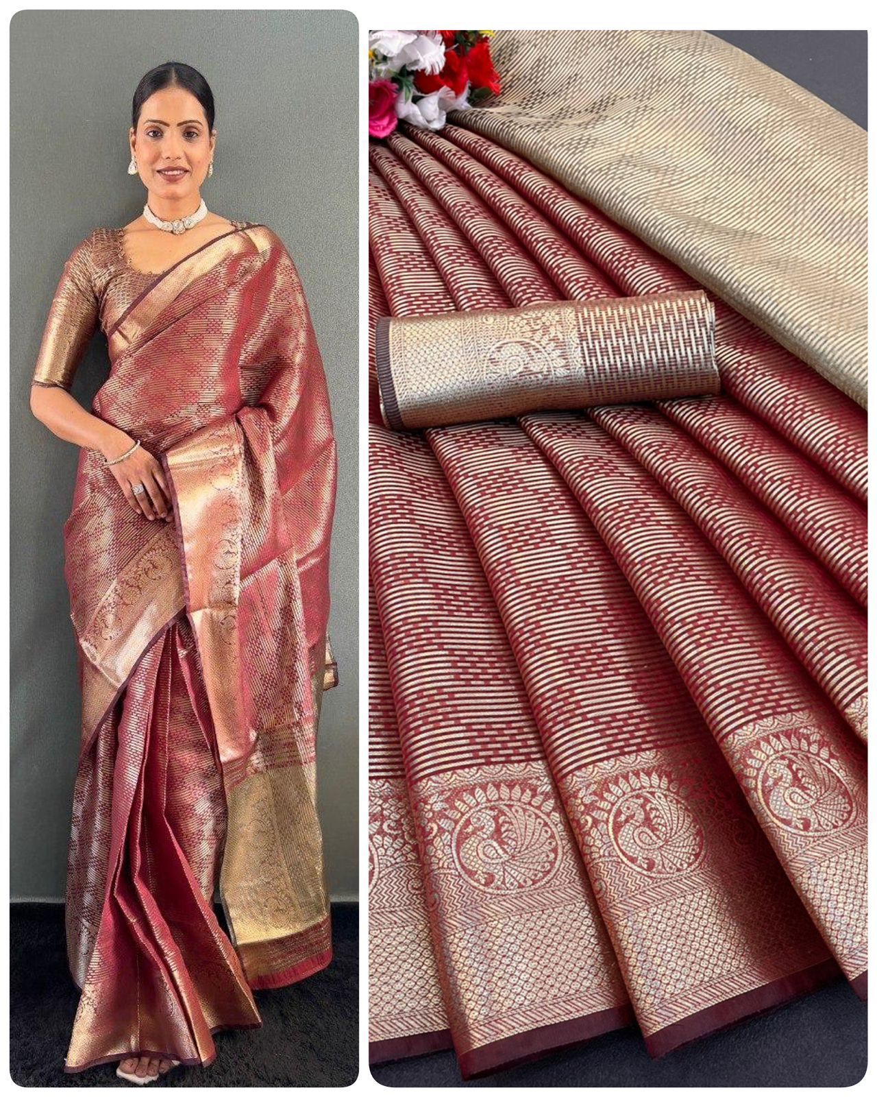 Aab kamala Tissue Silk Gold Saree Collection