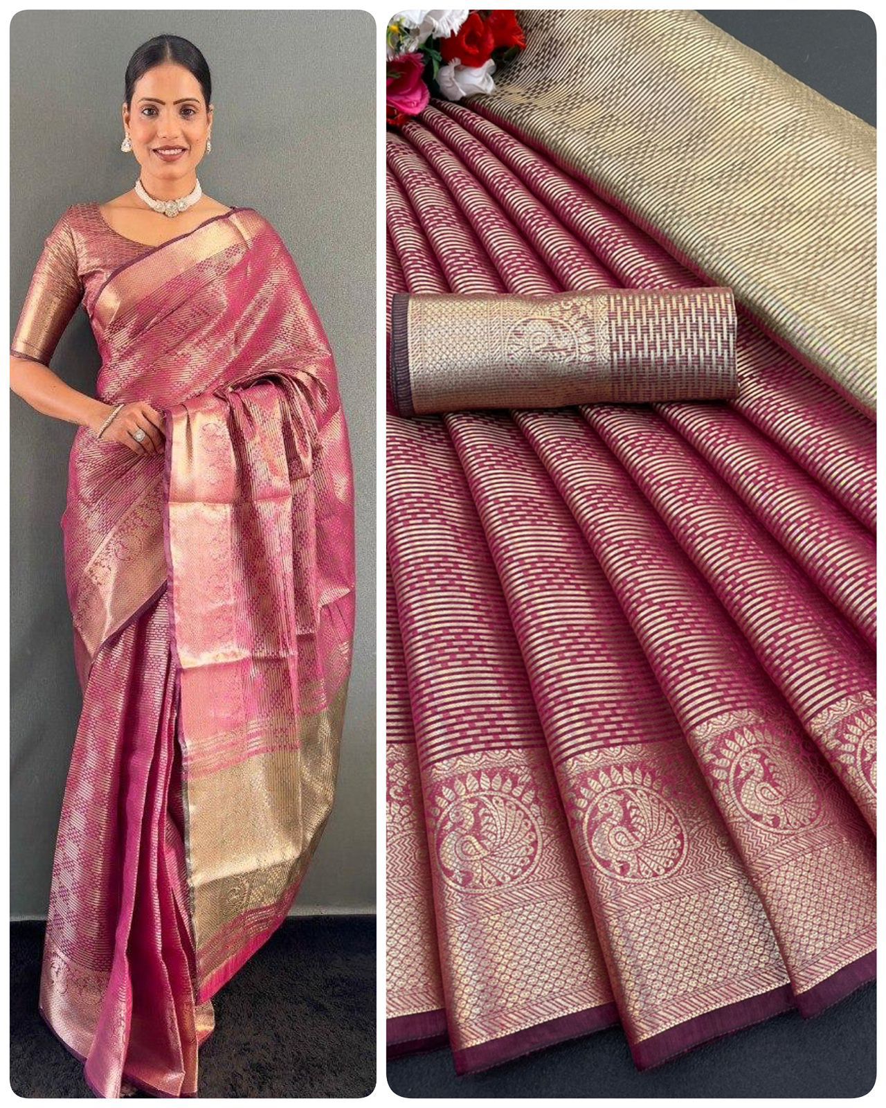 Aab kamala Tissue Silk Gold Saree Collection