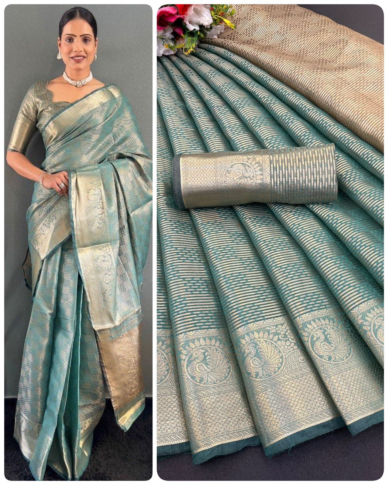 Aab kamala Tissue Silk Gold Saree Collection