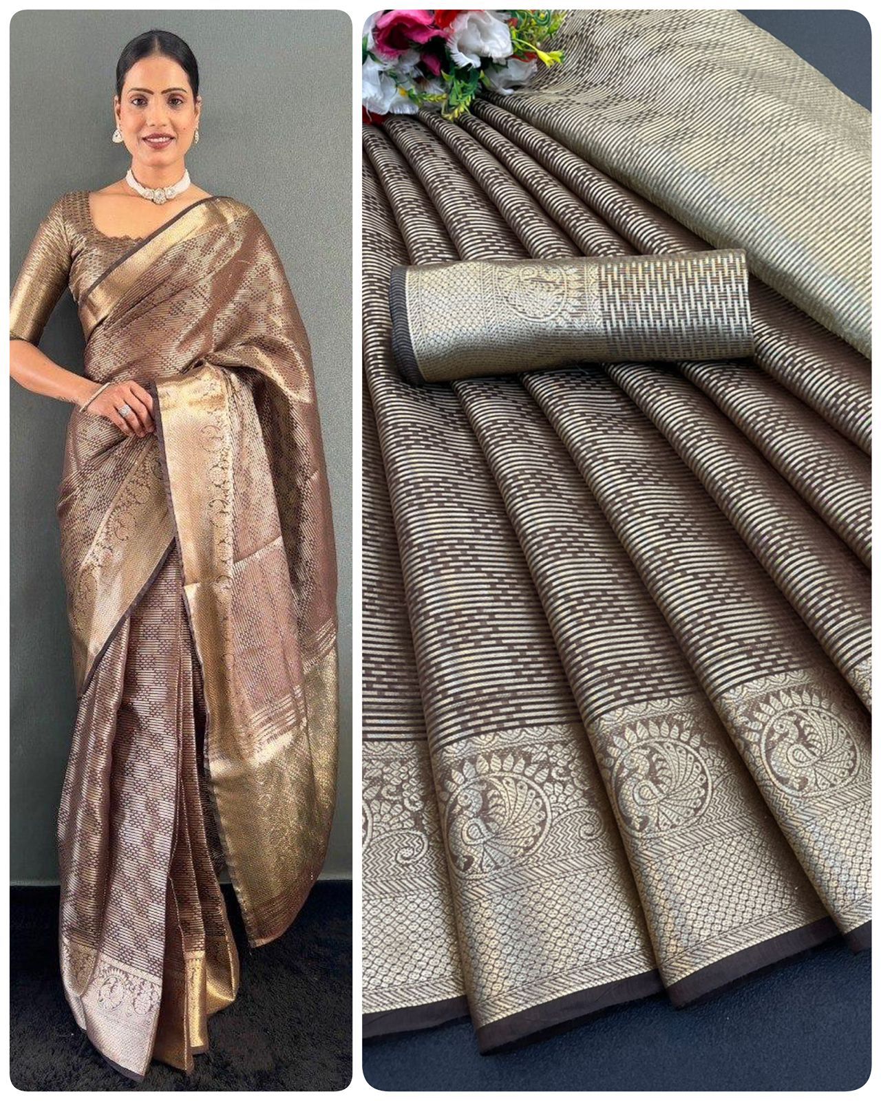 Aab kamala Tissue Silk Gold Saree Collection