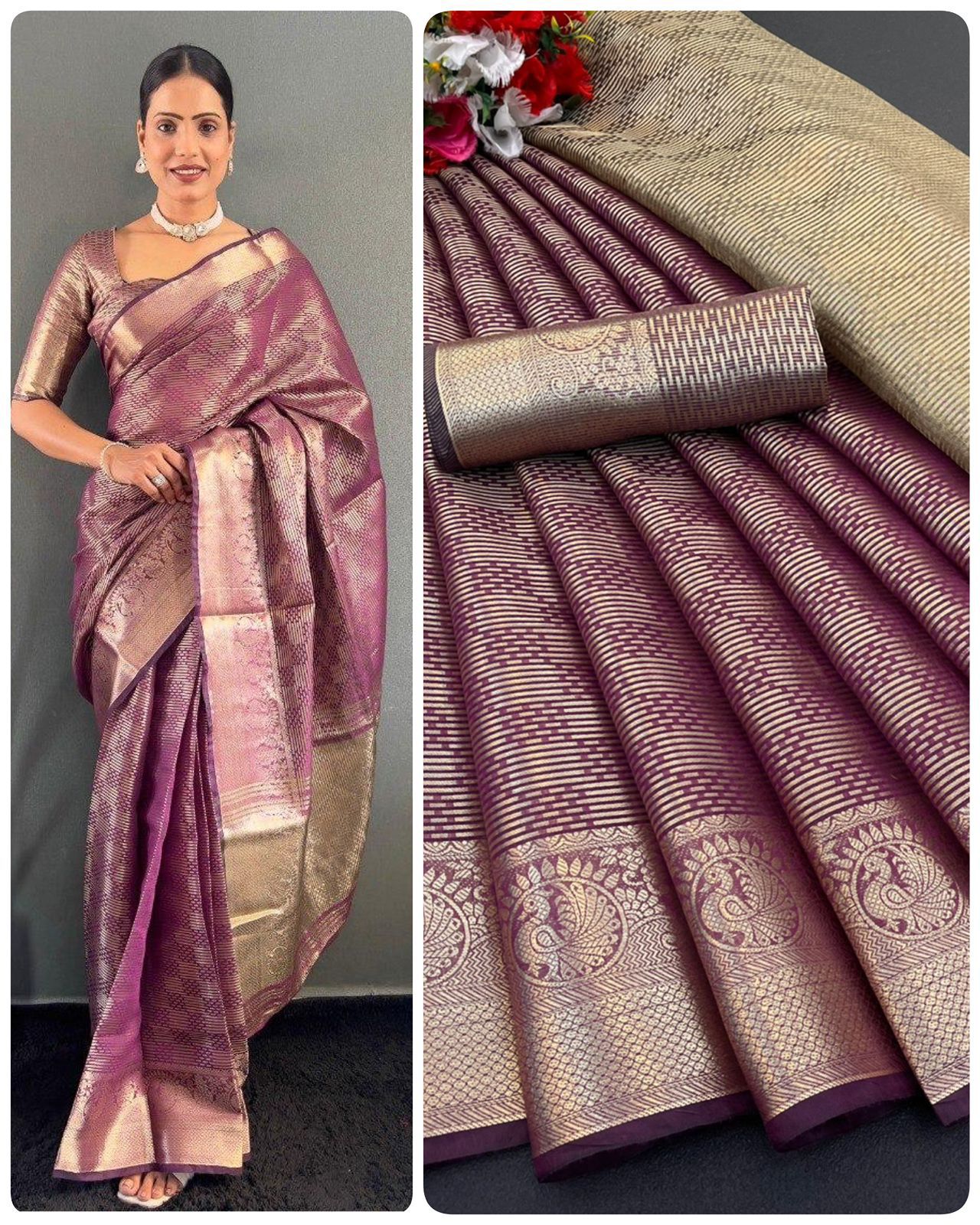 Aab kamala Tissue Silk Gold Saree Collection