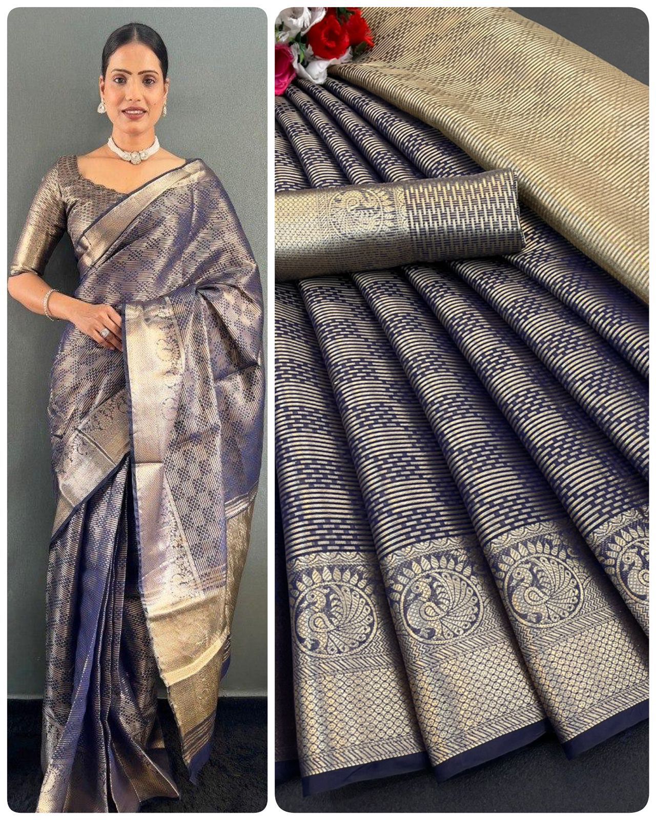 Aab kamala Tissue Silk Gold Saree Collection